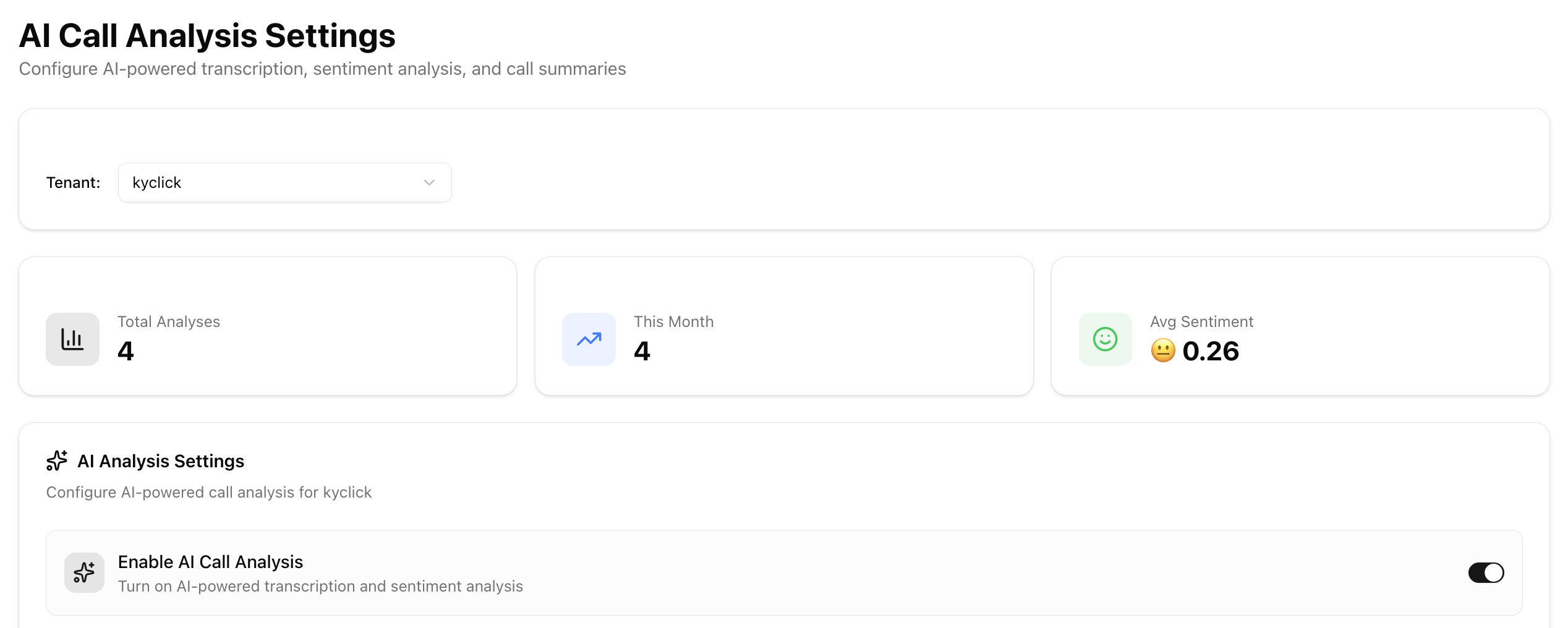 CloudComm AI Call Analysis with transcription and sentiment
